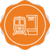 Train et montagne stylisés, symbole de voyage et de détente en Morvan.
